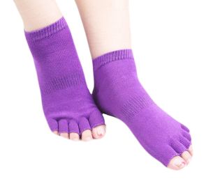 Cotton Toe Yoga Socks Non Slip Home Warm Purple Socks