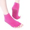 Women's Non Slip Half Toe Yoga Socks Strong Grip Cotton, Rose Red