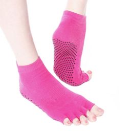 Women's Non Slip Half Toe Yoga Socks Strong Grip Cotton, Rose Red