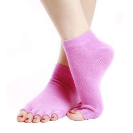 Pink Non Slip Half Toe Yoga Socks Strong Grip Toeless Socks Cotton