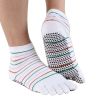 Women's Non-Slip Socks Full Toe Yoga Socks  Striped Cotton Pilates Socks,White