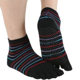 Women's Non-Slip Socks Full Toe Yoga Socks  Striped Cotton Pilates Socks,Black
