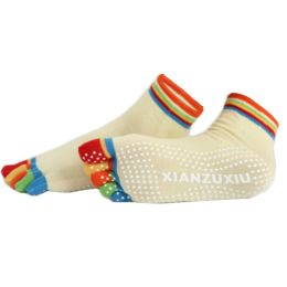 Women's Non Slip Full Toe Yoga Socks With Grip 2 Pairs Set,Rainbow Toe/Yellow