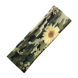 Women Girls Simple design Sweaty Bands Wide Yoga Hairband Elastane,Camo Yellow