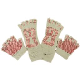 Gray Yoga Pilates Half Toe Socks and Gloves With Grips Slip Resistant Set