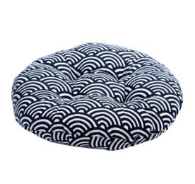 Japanese Style Linen Yoga Bolster Tatami Floor Round Cushion(Waves,17")