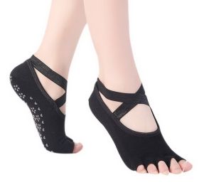 Yoga Socks Cotton Non Slip Cross Belt Style Toeless Yoga Socks Dance Socks Black